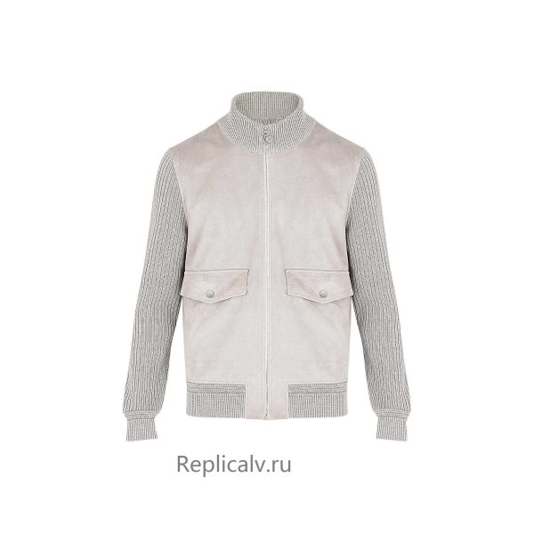 Louis Vuitton Replica Men Ready to wear Knitwear Leather Front Chunky Jacket Gris Clair 4365 1
