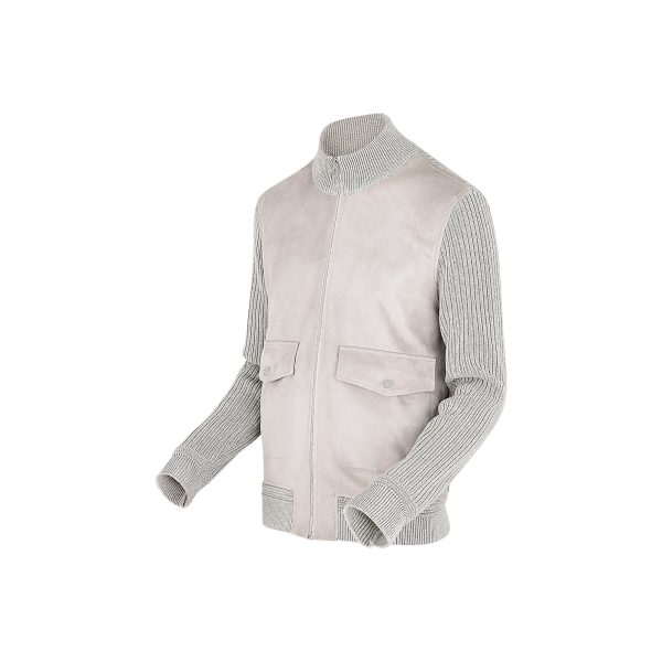 Louis Vuitton Replica Men Ready to wear Knitwear Leather Front Chunky Jacket Gris Clair 4365 2