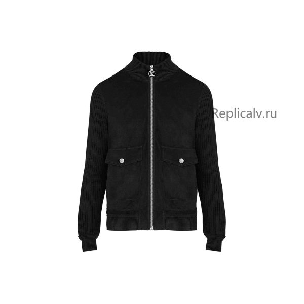 Louis Vuitton Replica Men Ready to wear Knitwear Leather Front Chunky Jacket Noir 4366 1 1