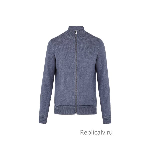 Louis Vuitton Replica Men Ready to wear Knitwear Leather Patch Cardigan bleu grise 4353 1 1