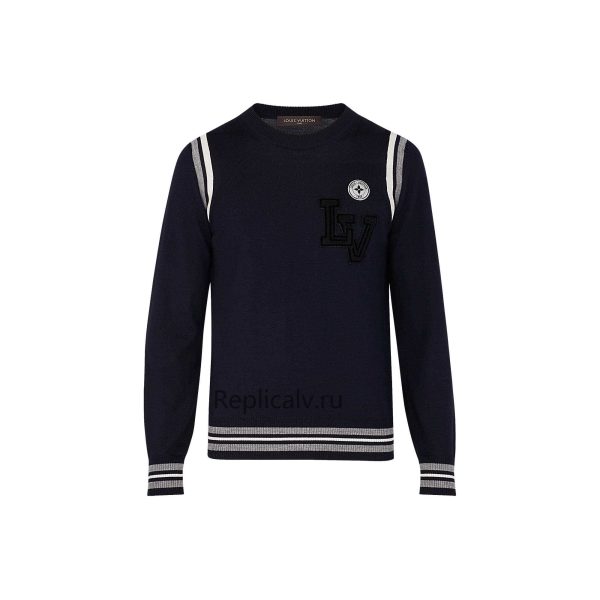 Louis Vuitton Replica Men Ready to wear Knitwear Varsity Crewneck With Patches Marine Nuit 4345 1 1
