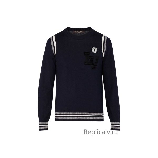 Louis Vuitton Replica Men Ready to wear Knitwear Varsity Crewneck With Patches Marine Nuit 4345 1