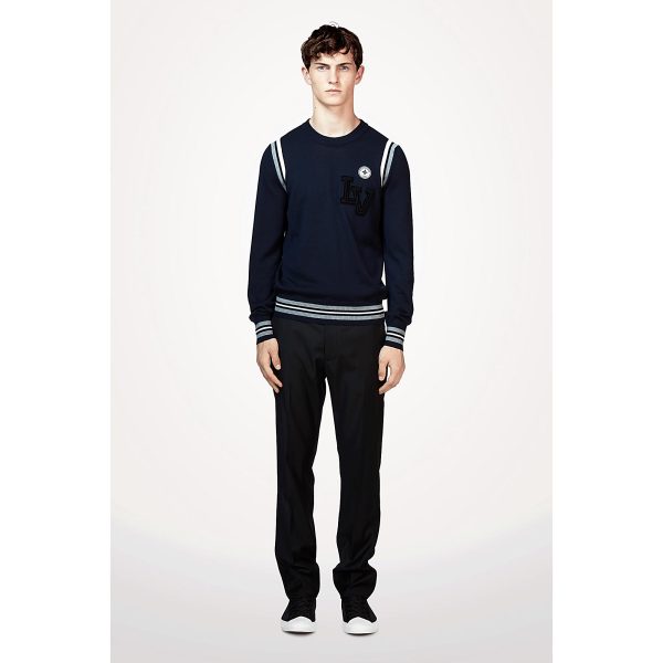 Louis Vuitton Replica Men Ready to wear Knitwear Varsity Crewneck With Patches Marine Nuit 4345 2