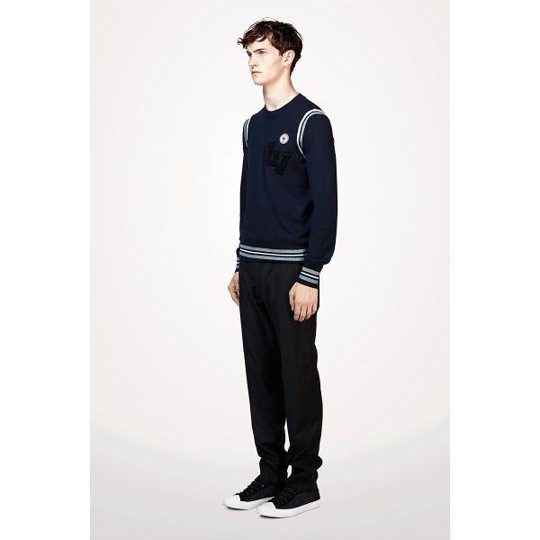 Louis Vuitton Replica Men Ready to wear Knitwear Varsity Crewneck With Patches Marine Nuit 4345 4